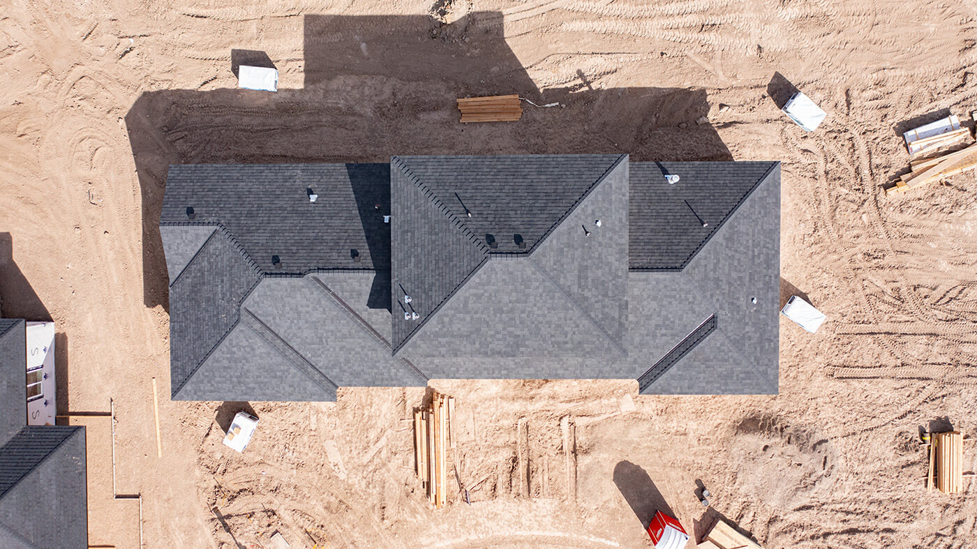 Aerial view of a roof serviced by Canyon Construction Services, roofing contractors in Twin Falls, ID